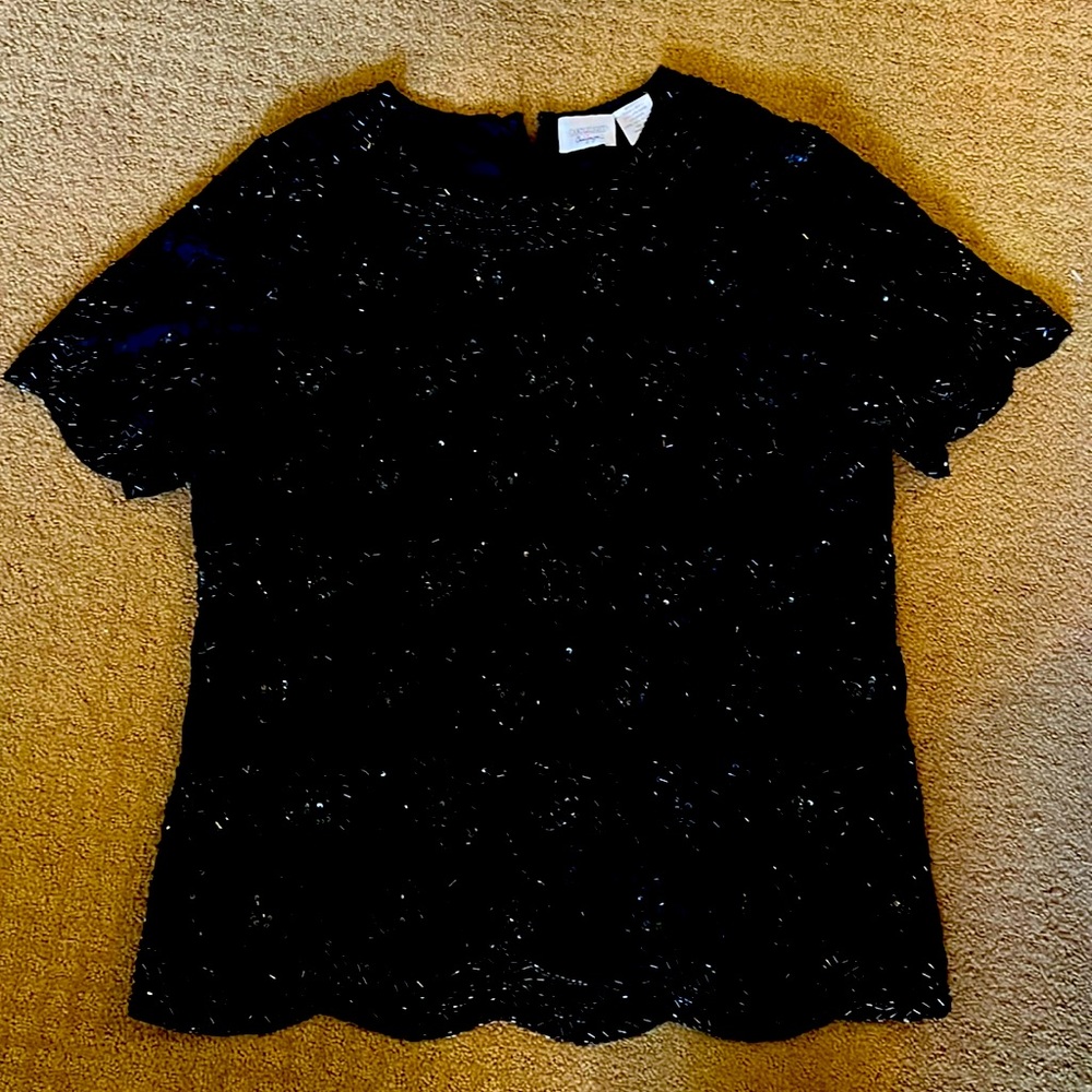 Candlelight & Champagne brand, sz 18W, elegant black beaded fully lined blouse
